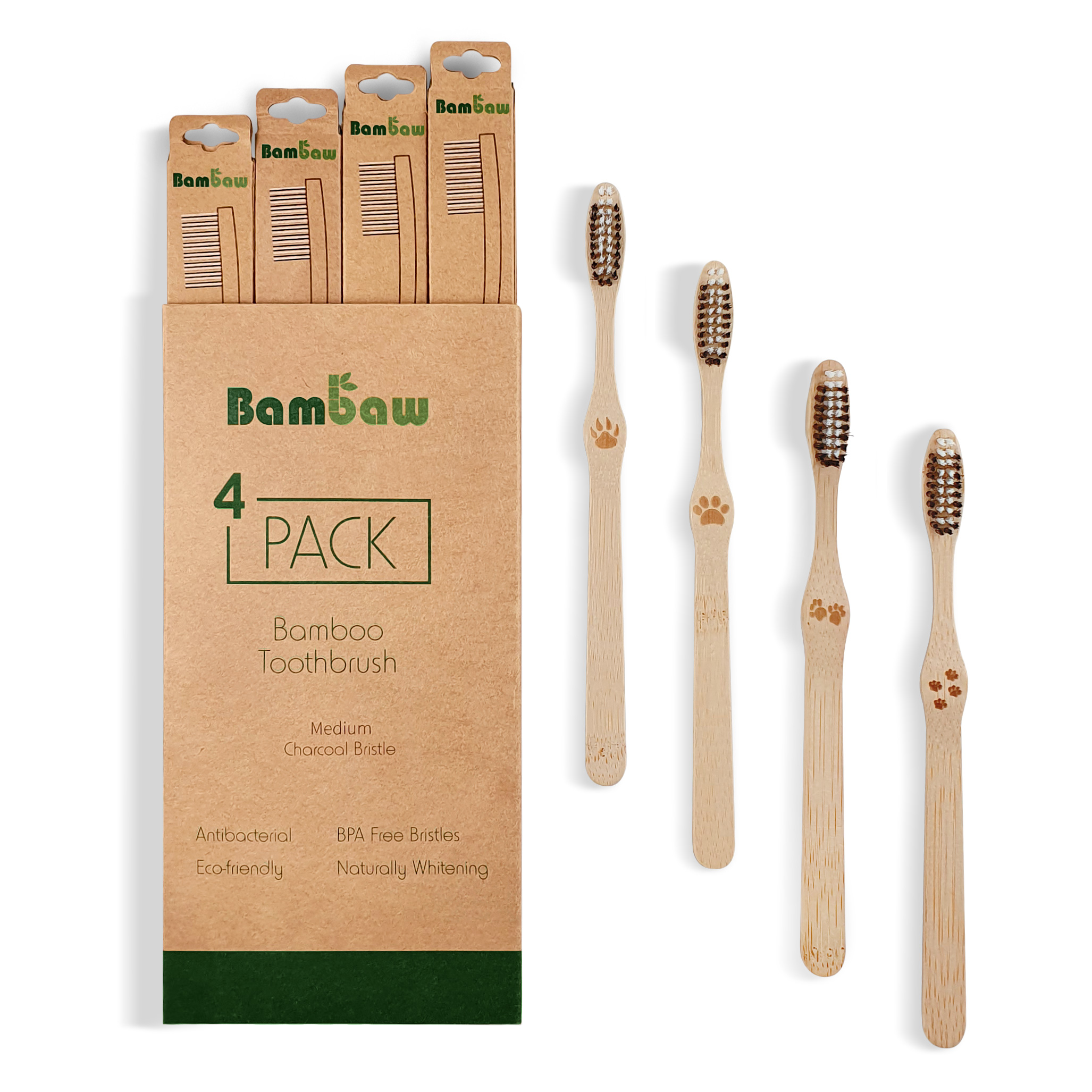 Bamboe tandenborstel medium 4pack